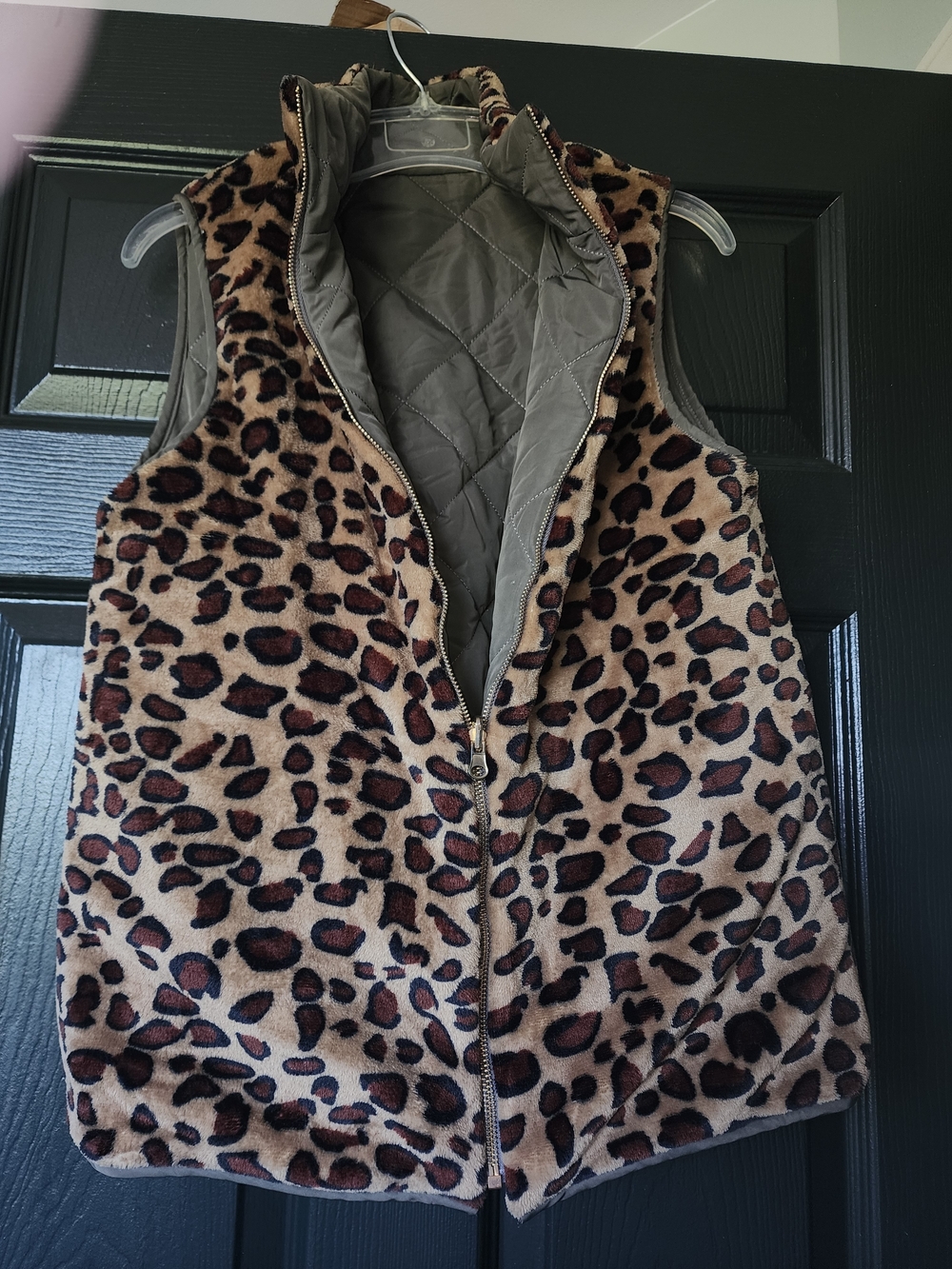 2 IN 1 - Leopard Print Faux Fur Vest - Khaki Vest